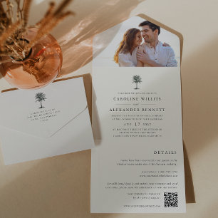 Invitation Tout En Un Havana Palm Vintage Palm Tree Photo Mariage