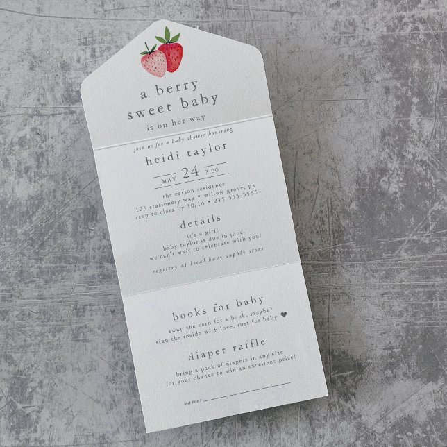 Invitation Tout En Un HEIDI Berry Sweet Girl Diaper Raffle Baby Douche (HEIDI Berry Sweet Girl Diaper Raffle Baby Shower All In One Invitation)