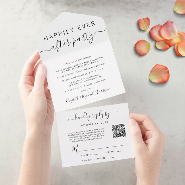 Invitation Tout En Un Heureusement jamais après QR Code Mariage Réceptio (Our user-friendly template will generate your QR code automatically from your website address)
