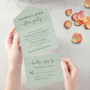 Invitation Tout En Un Heureux Jamais après la fête Sage Mariage vert