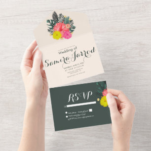 Invitation Tout En Un Hibiscus tropical Mariage d'été tiré à la main