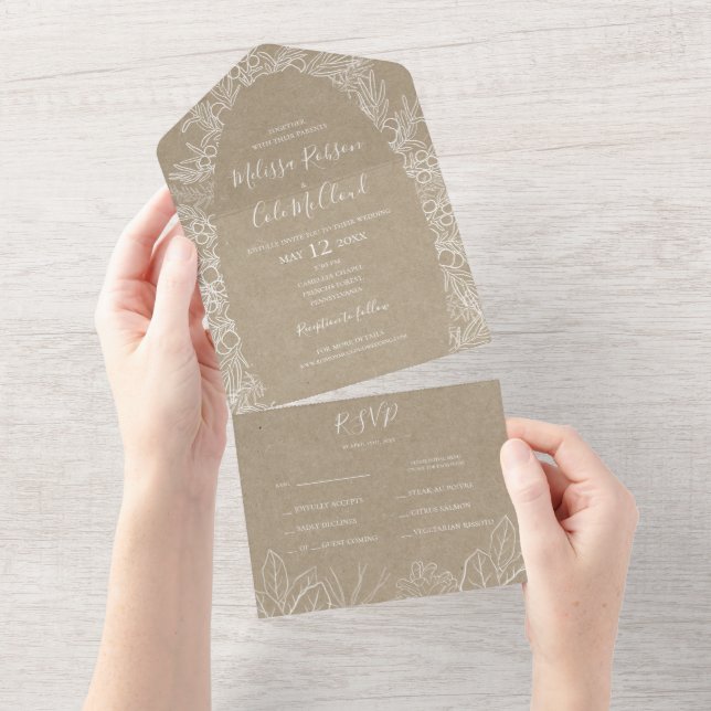 Invitation Tout En Un Hiver rustique | Kraft Sceller Et Envoyer (Déchirure)