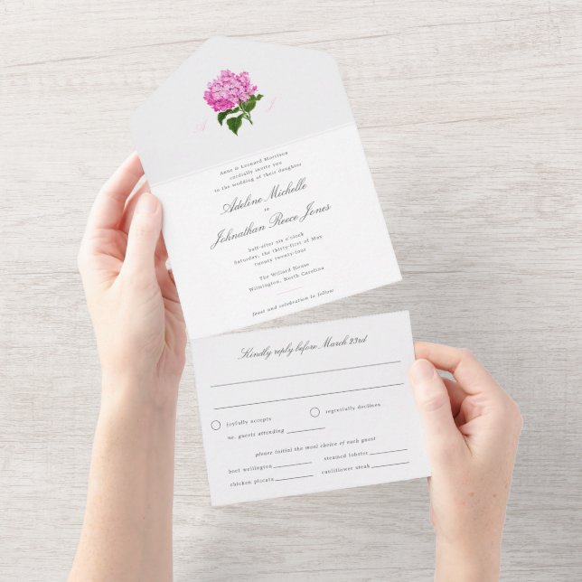 Invitation Tout En Un Hydrangea tout en un blanc et rose (Déchirure)