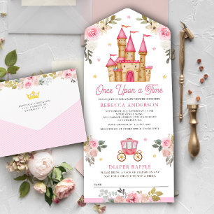 Invitation Tout En Un Il était une fois Château de conte de fées rose Ba