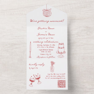 Invitation Tout En Un Illustrations faites à la main Doodles Maroon Mari