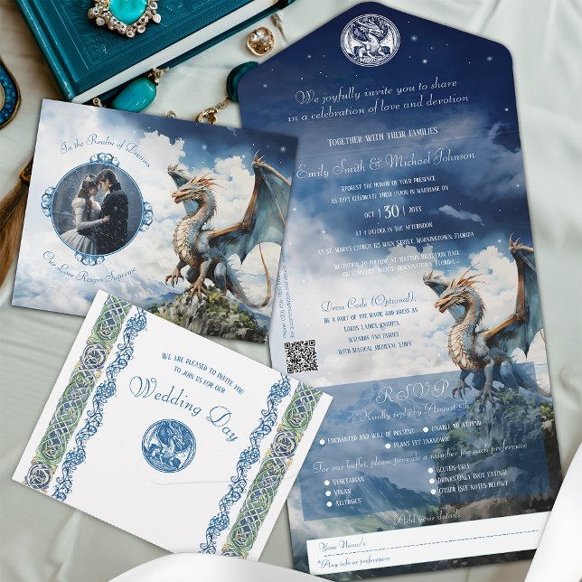 Invitation Tout En Un Imaginaire magique Turquoise et Blue Celtic Dragon (Créateur téléchargé)