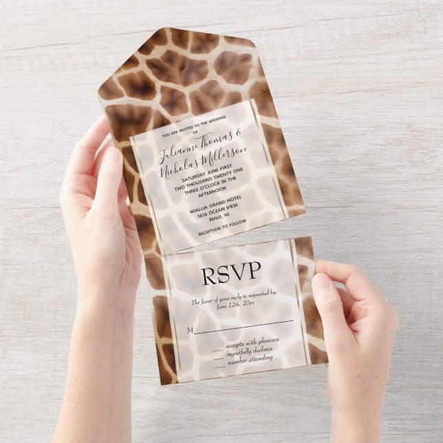 Invitation Tout En Un Imprimer Giraffe Safari (Déchirure)