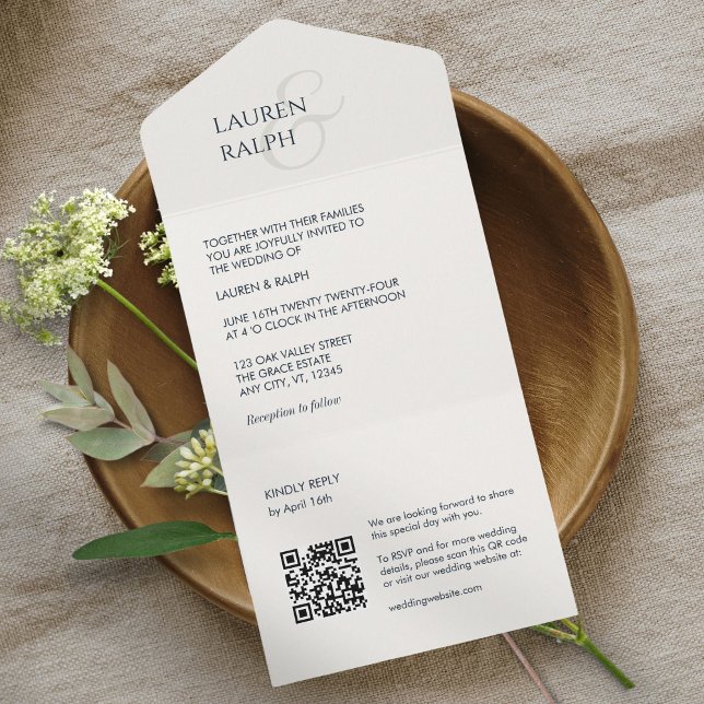 Invitation Tout En Un Initiales chic noir et ivoire (Créateur téléchargé)