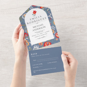Invitation Tout En Un Invitación de Boda Español Inglés Rsvp FOLKART