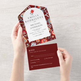 Invitation Tout En Un Invitación de Boda Español Inglés Rsvp FOLKART