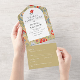 Invitation Tout En Un Invitación de Boda Español Inglés Rsvp FOLKART