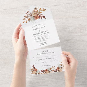 Invitation Tout En Un Invitation de mariage tout-en-un en terre cuite fl