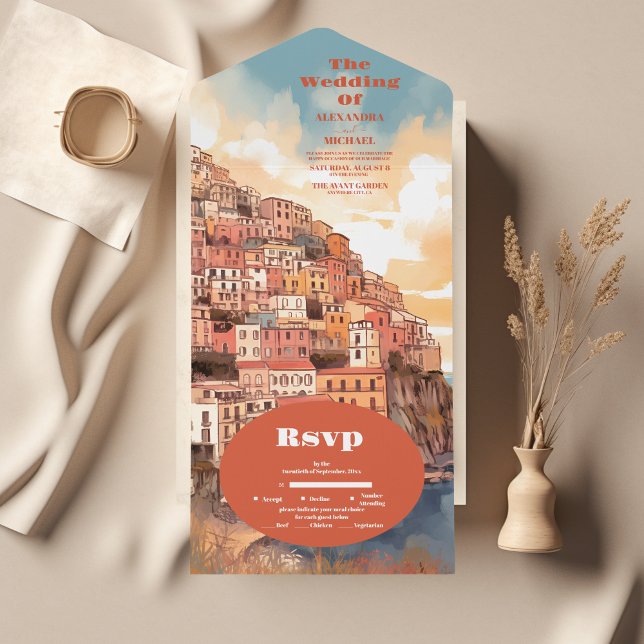 Invitation Tout En Un Italie Élégante moderne Destination Mariage (Créateur téléchargé)