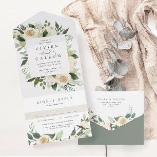 Invitation Tout En Un Ivory Bloom   Aquarelle Mariage de cadre Floral