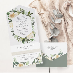 Invitation Tout En Un Ivory Bloom   Aquarelle Mariage de cadre Floral