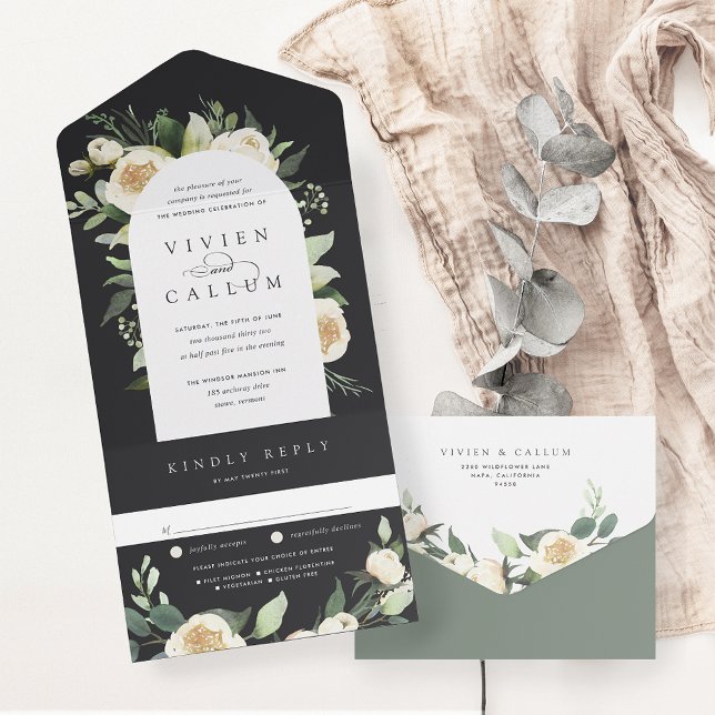 Invitation Tout En Un Ivory Bloom | Mariage d'arche florale aquarelle (Créateur téléchargé)