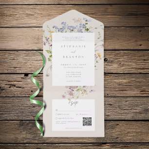 Invitation Tout En Un Jardin de fleurs sauvages crème Élégant mariage QR