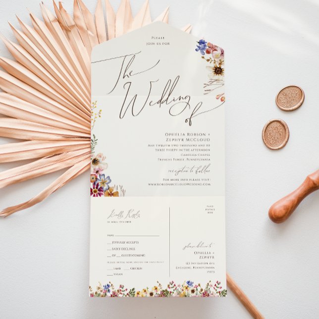 Invitation Tout En Un Jardin de Fleurs Sauvages | Mariage Beige de Scell (Créateur téléchargé)