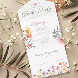 Invitation Tout En Un Jardin Fleur sauvage aquarelle Floral Anniversaire