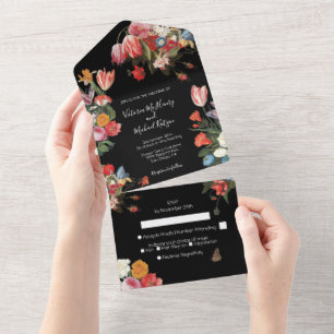 Invitation Tout En Un Jardin fleuri Dark & Moody Mariage Kessel