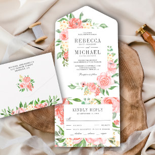 Invitation Tout En Un Jardin Rose rose pâle Mariage
