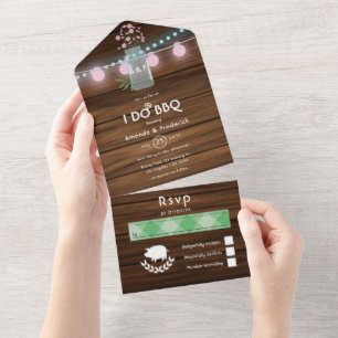 Invitation Tout En Un Je fais du BBQ Cosmos Rose et Bleu Mariage Rustiqu