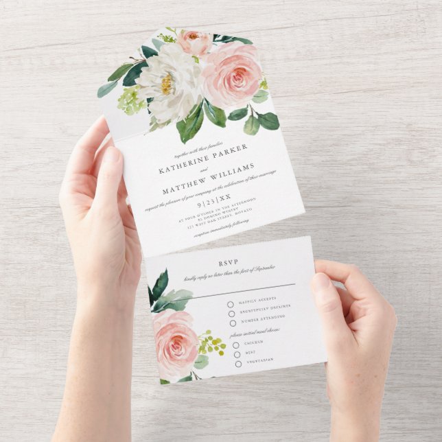 Invitation Tout En Un Joli Mariage floral aquarelle (Déchirure)