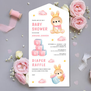 Invitation Tout En Un Jolie Fille Lapin Rose Reine Baby Shower