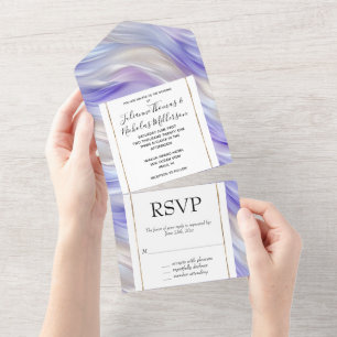 Invitation Tout En Un Jolie Romantique Violet Perle Bleue Éperles