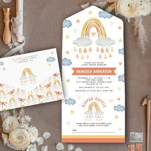 Invitation Tout En Un Jote Rustic Boho Rainbow Baby shower Raindrops
