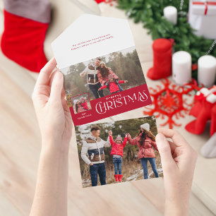 Invitation Tout En Un Joyeuse typographie de Noël Rouge multi-photo