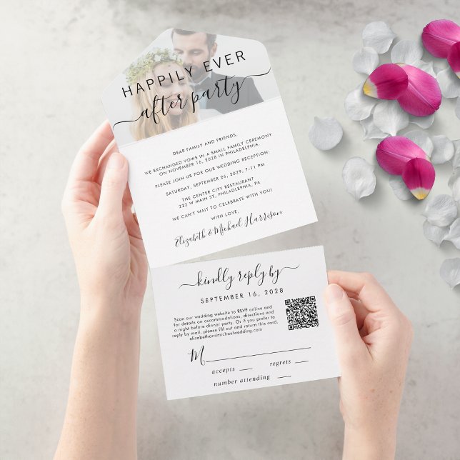 Invitation Tout En Un Joyeux Mariage pour Toujours Code QR Photo Récepti (An chic Happily Ever After Party all-in-one invitation for your wedding celebration)