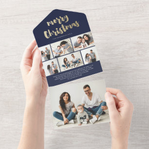 Invitation Tout En Un Joyeux Noël écriture dorée Photo Fêtes