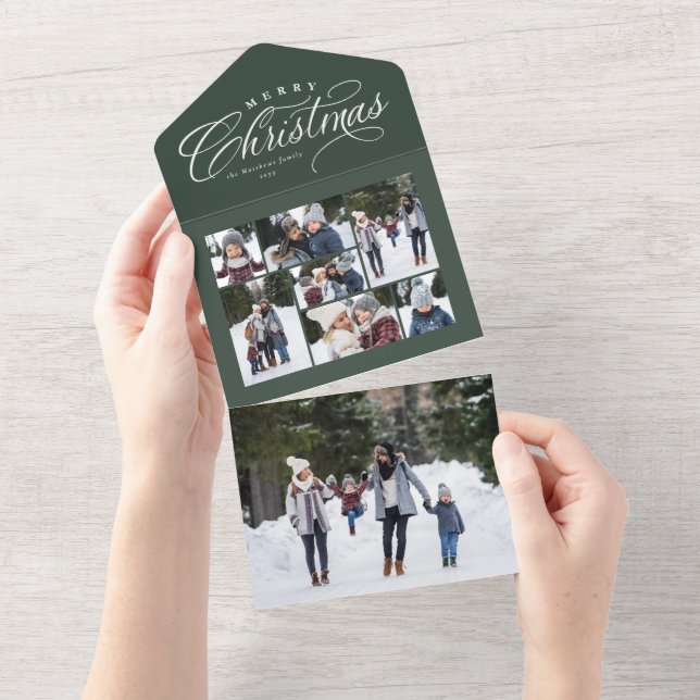 Invitation Tout En Un Joyeux Noël photo collage vacances triple (Déchirure)