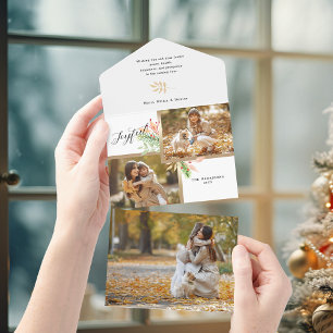 Invitation Tout En Un Joyeux Script Botanique 2-Photo avec cadre Or