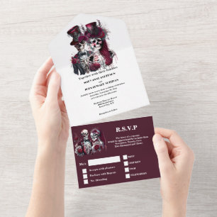 Invitation Tout En Un Jusqu'à ce que la mort nous sépare burgundy gothiq