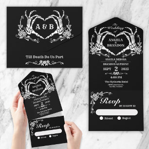 Invitation Tout En Un Jusqu'à ce que la mort nous sépare mariage squelet
