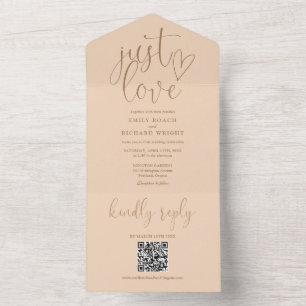 Invitation Tout En Un Just Love Modern QR Code Soft Peach Mariage