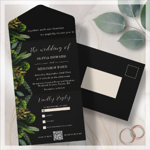 Invitation Tout En Un La verdure botanique noire   Code QR
