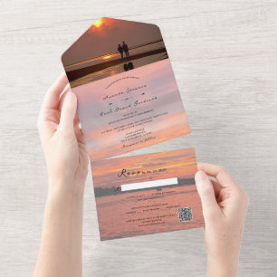 Invitation Tout En Un Lac Rustic Sunset Lakeside + Votre Mariage Photo