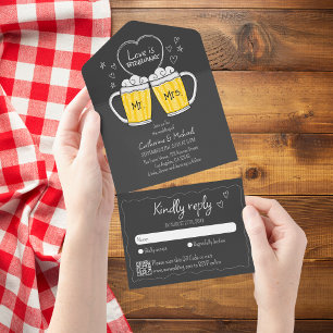Invitation Tout En Un L'amour brasse main tiré Mariage lunettes de bière
