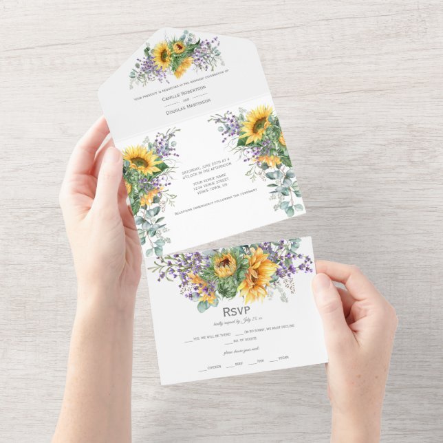 Invitation Tout En Un Lavande de tournesol Eucalyptus | (Déchirure)