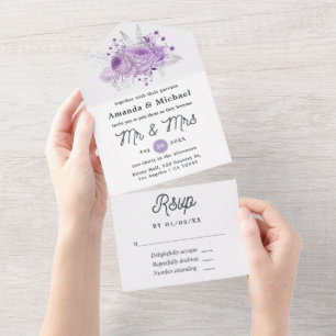 Invitation Tout En Un Lavande et Mariage floral argenté