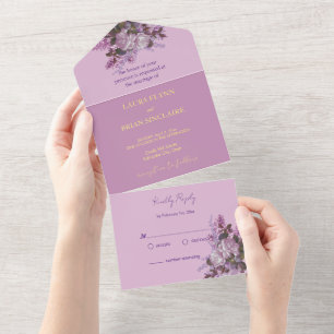 Invitation Tout En Un Lavande, Lilacs, Roses, Mariage
