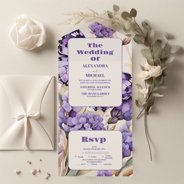 Invitation Tout En Un Lavande Purple Floral Mariage élégant (Créateur téléchargé)