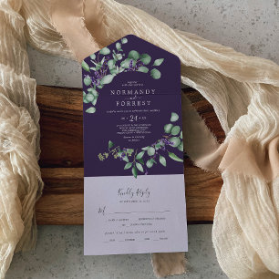 Invitation Tout En Un Lavande rustique et Eucalyptus Mariage violet