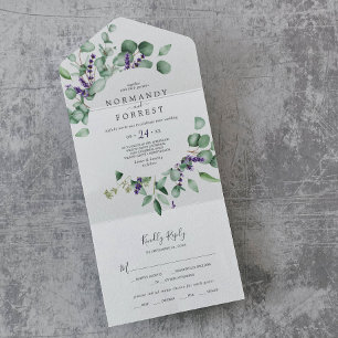 Invitation Tout En Un Lavande rustique et Mariage d'eucalyptus