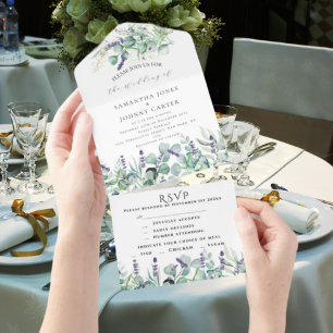 Invitation Tout En Un Lavande rustique et Mariage RSVP Eucalyptus