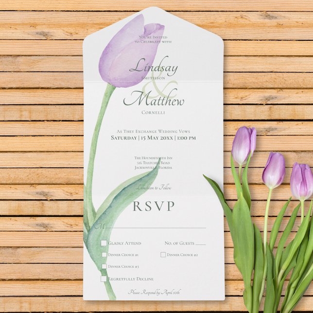 Invitation Tout En Un Lavender Tulip Solo Purple Dîner Moderne (Lavender Tulip Solo Purple Modern Dinner All In One Invitation)