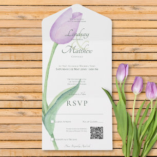 Invitation Tout En Un Lavender Tulip violet solo moderne QR Code